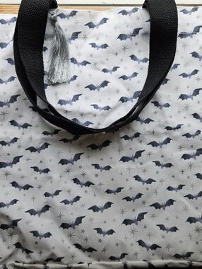 White Bat Print Tote with Black Straps